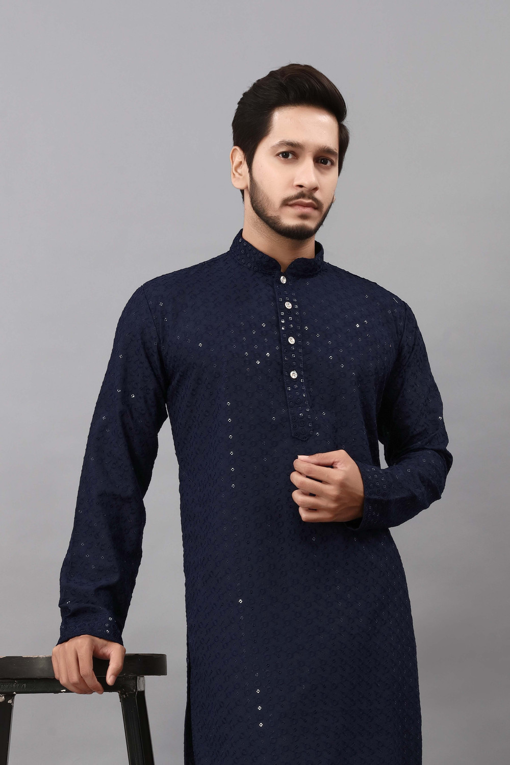 Image of ALMORA Men Embellished Straight Kurta