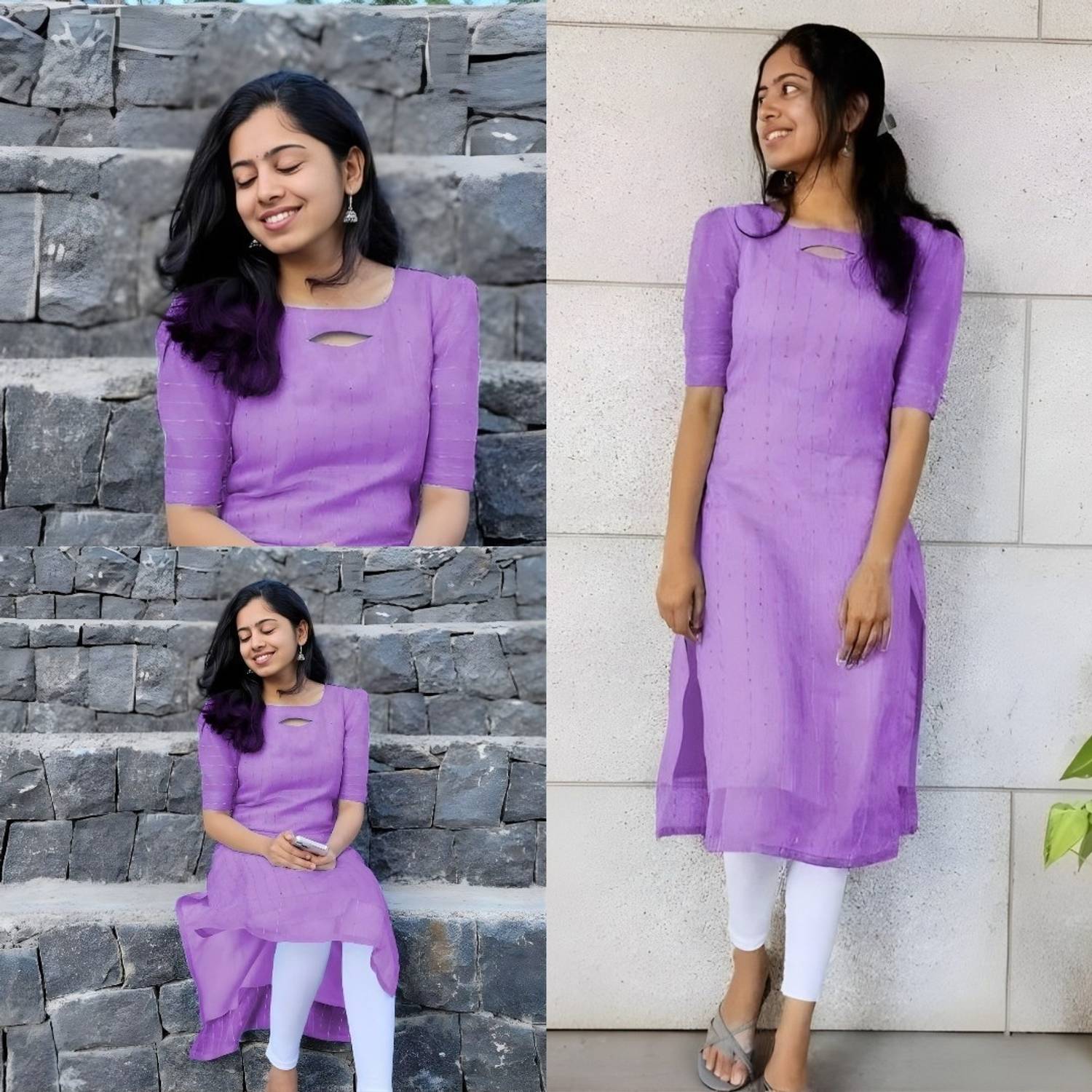 KRUUPAFASHION Women Solid Organza Flared Kurta (Purple)