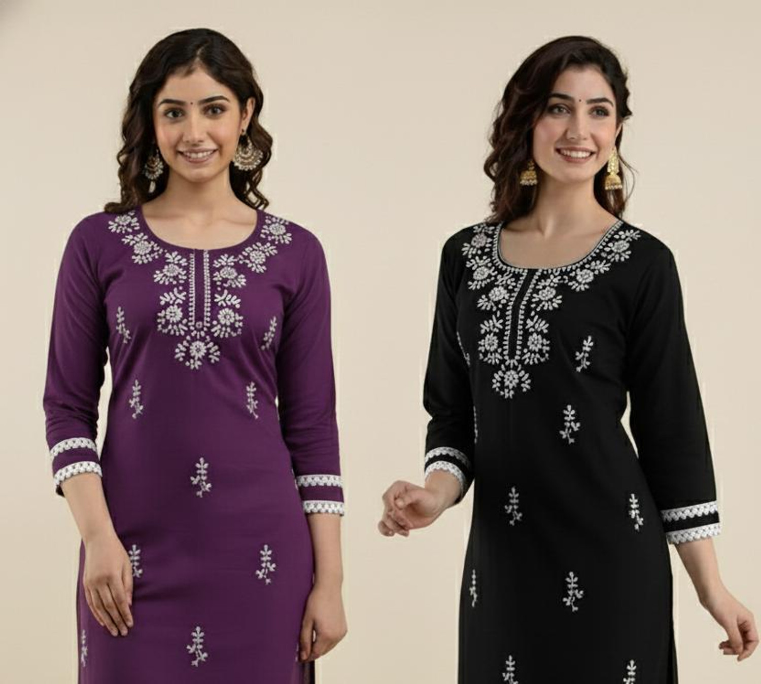 Image of VIKSHI Women Chikan Embroidery Kurta