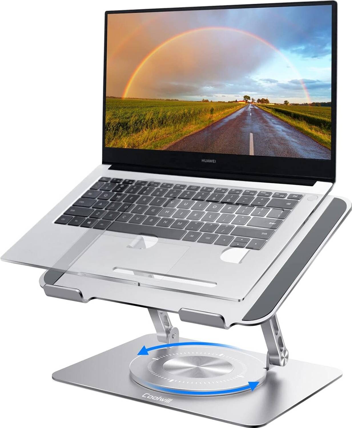 SHREVI IMPEX 360° Rotating Base Aluminum Tabletop Ergonomic Foldable Portable Laptop Stand Aluminum Laptop Stand with 360°Rotating Base,Adjustable Ergonomic Aluminium Rotatable Laptop Stand with Adjustable Height Compatible with Universal Laptops
