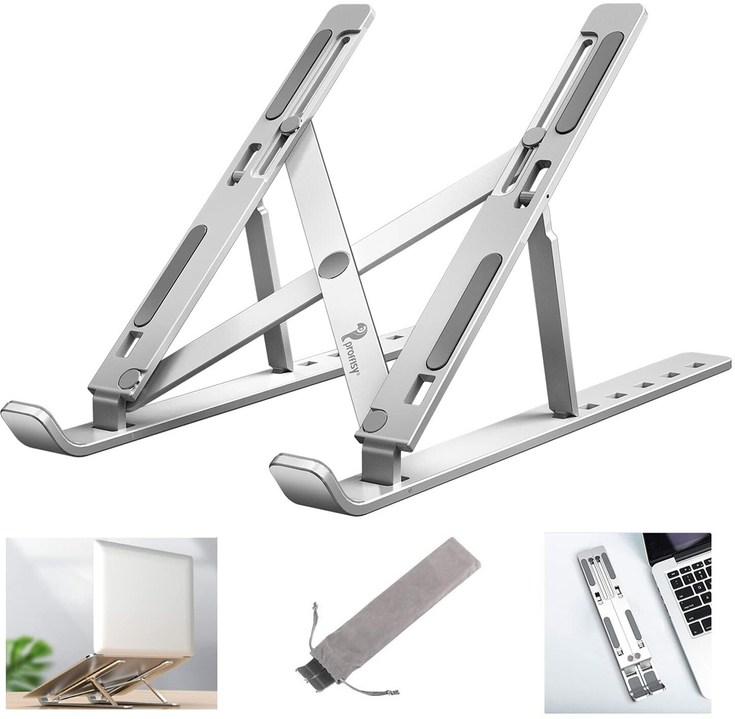 Image of Flipkart SmartBuy 6 Angles Adjustable Aluminum Foldable Portable Laptop /Desktop Stand Stainless Steel Floor and Desk Stand Rotatable Laptop Stand with Adjustable Height Compatible with Universal Laptops