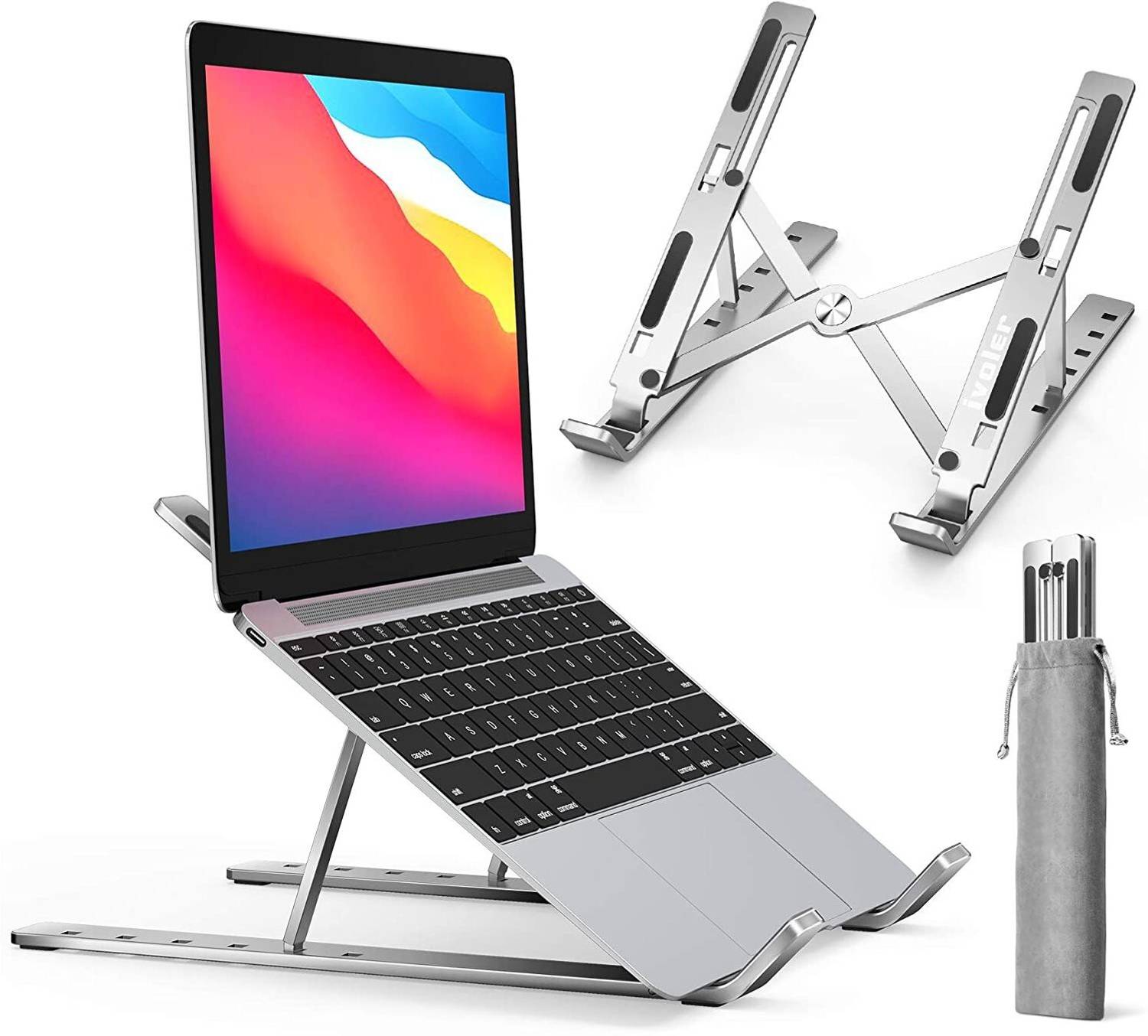 shobhaenter Adjustable Aluminum Laptop Computer Stand Tablet Stand,Ergonomic Foldable Portable Desktop Holder Compatible with MacBook Steel Rotatable Laptop Stand with Adjustable Height Compatible with 26 - 35 cm Laptops