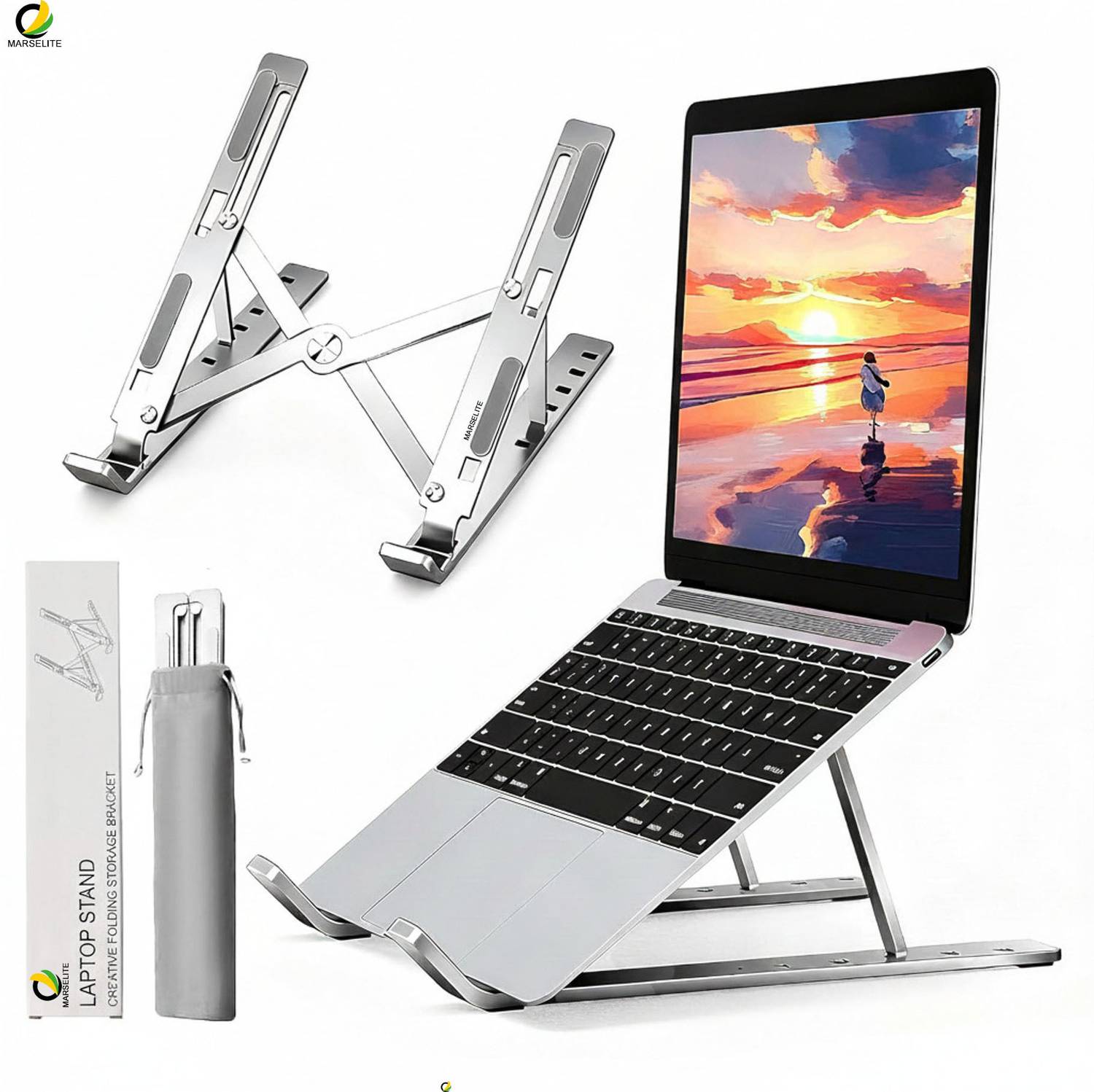 MARSELITE Adjustable Stand for Laptop Mobile Book Desk Use MARS-ST8 Aluminium Laptop Stand with Adjustable Height Compatible with 26 - 35 cm Laptops