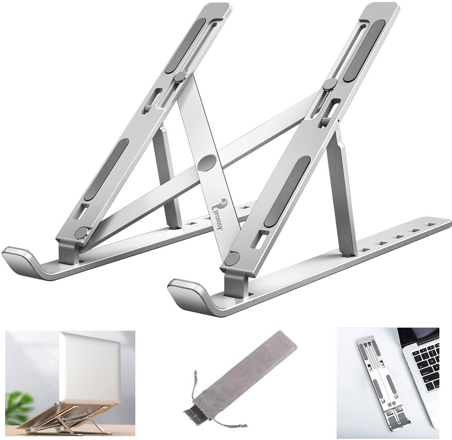 HINGOL Adjustable Laptop Stand Patented Riser Ventilated Portable Foldable Compatible with MacBook Notebook Tablet Tray Desk Table Book with Free Phone Stand HGLS1 Stainless Steel Laptop Stand with Adjustable Height Compatible with Universal Laptops