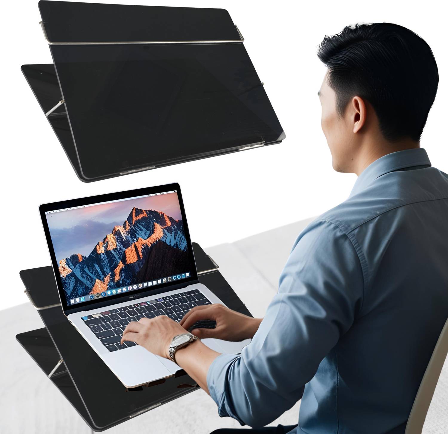 Goodwill Tech Foldable & Height Adjustable Comfortable Writing/sketching Laptop Stand/Table Acrylic-Smoke-12x16 Inch Polyester Laptop Stand with Adjustable Height Compatible with 26 - 35 cm Laptops