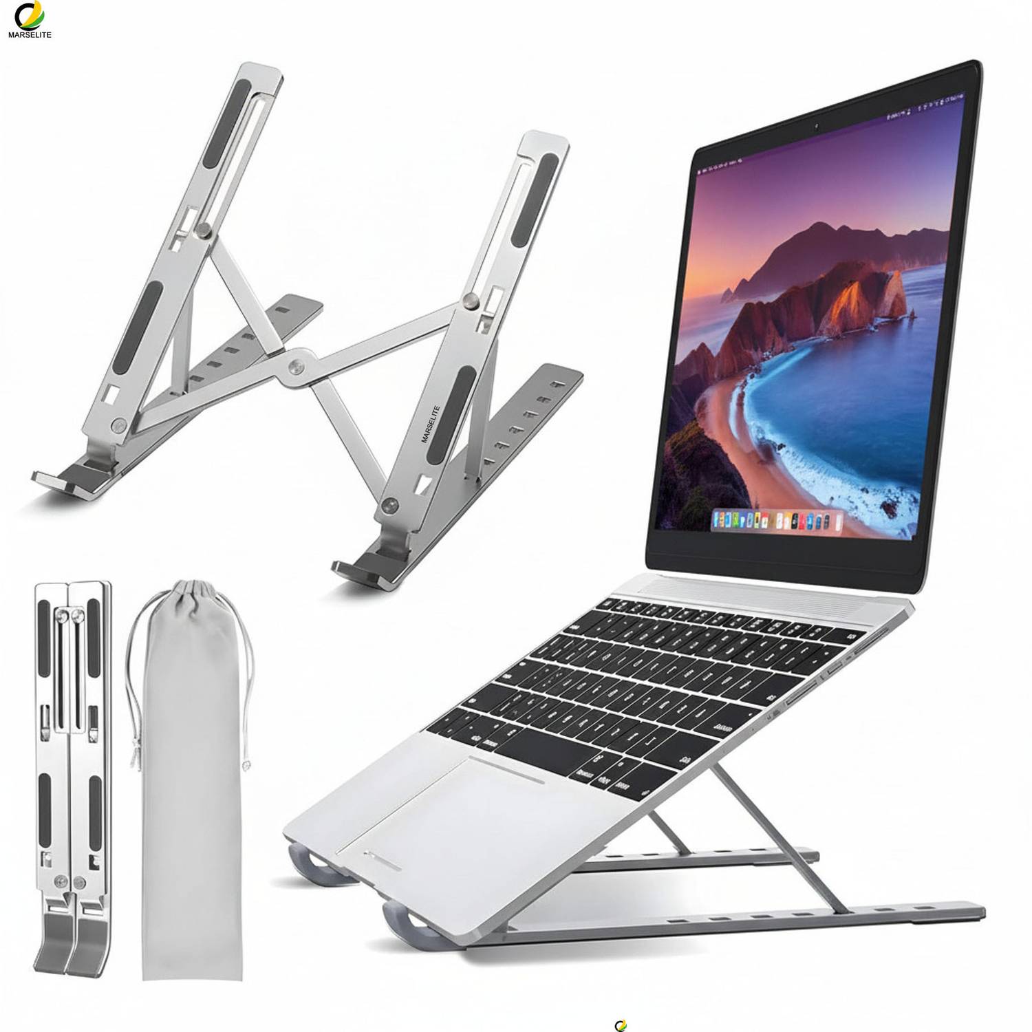 MARSELITE Portable Laptop Phone Book Stand Desk Holder MARS-ST62 Aluminium Laptop Stand with Adjustable Height Compatible with 26 - 35 cm Laptops