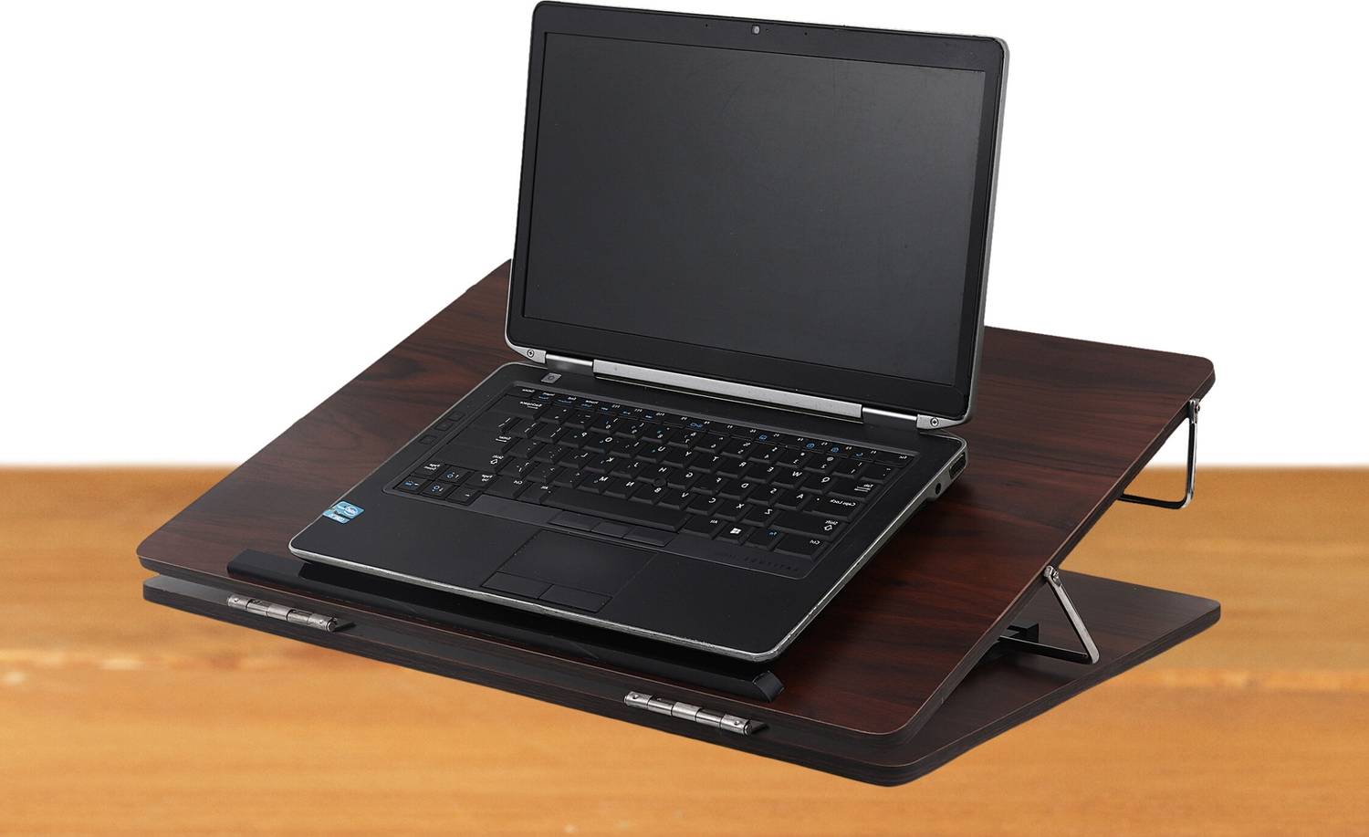 Goodwill Tech Premium Wooden Table top Desk Elevator for Office Wooden Walnut Table Top - 12x6 inch Wooden Laptop Stand with Adjustable Height Compatible with 26 - 35 cm Laptops