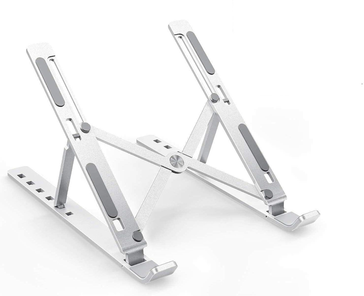 Image of StealODeal Silver 7 Angles Adjustable Aluminum Portable Desktop Holder Aluminium Floor and Desk Stand Rotatable Laptop Stand with Adjustable Height Compatible with Universal Laptops