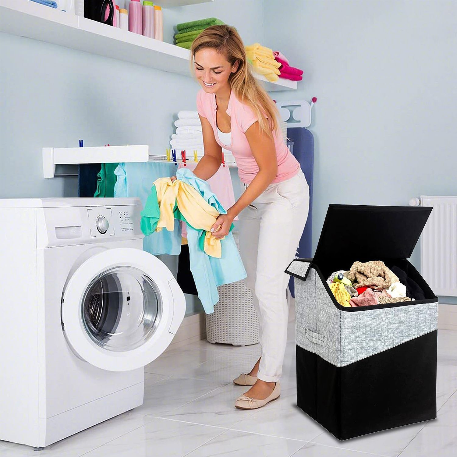 Image of HANLOW 75 L Black Laundry Basket