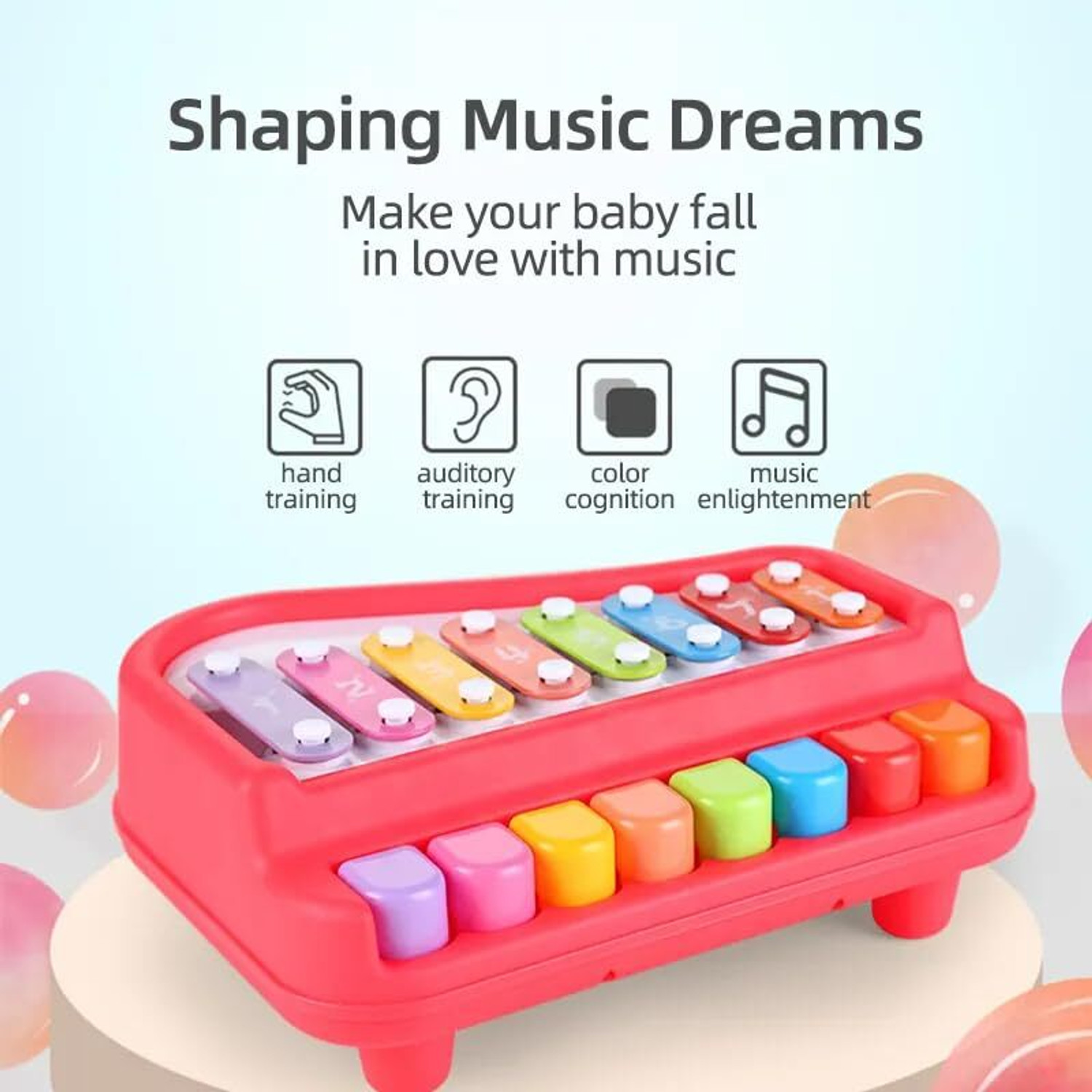 Image of Nafhotoz 2 in 1 Melody & Educational Piano Xylophone Musical Instruments with 8 Keys