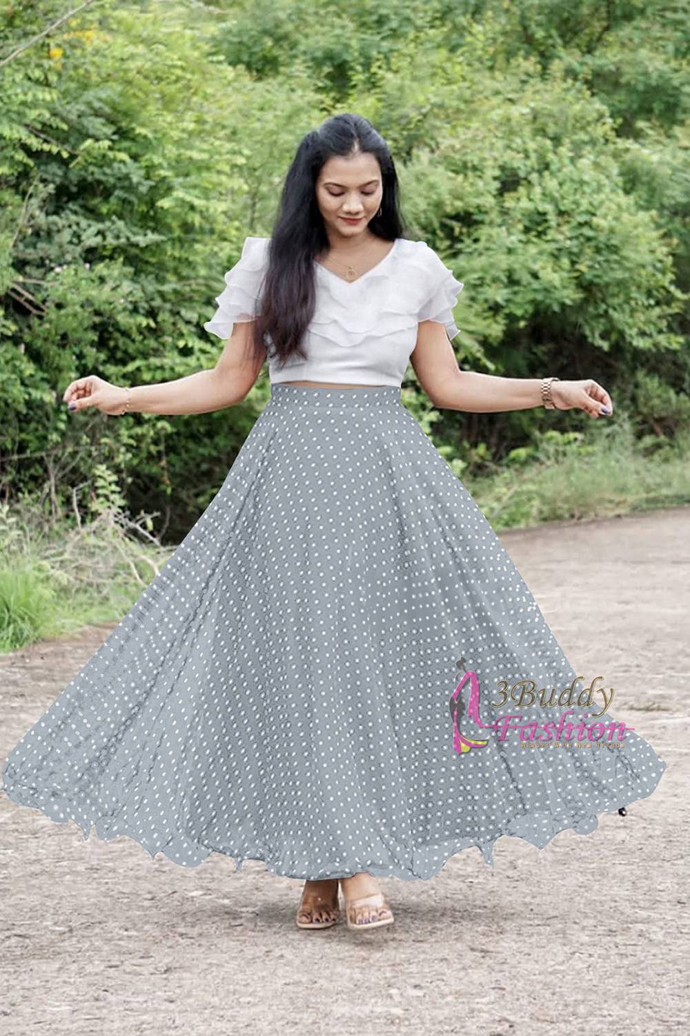 3Buddy Fashion Polka Print Stitched Lehenga Choli