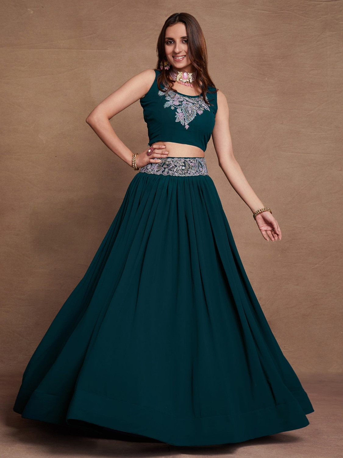 Image of Neel Art Embroidered Semi Stitched Lehenga Choli