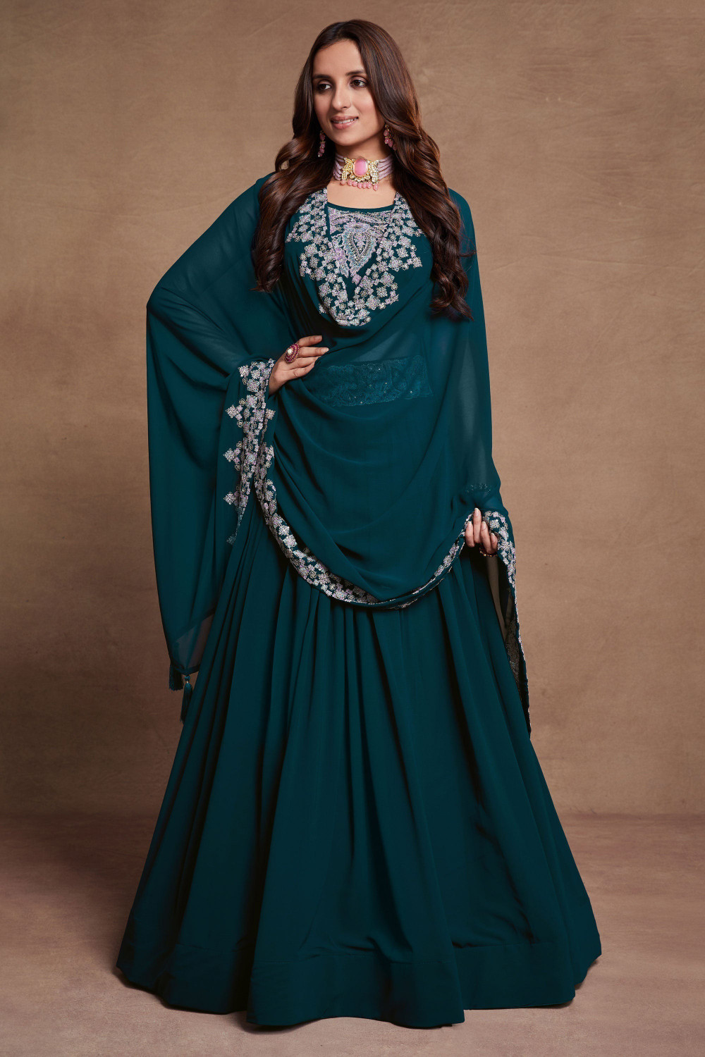 Image of Neel Art Embroidered Semi Stitched Lehenga Choli