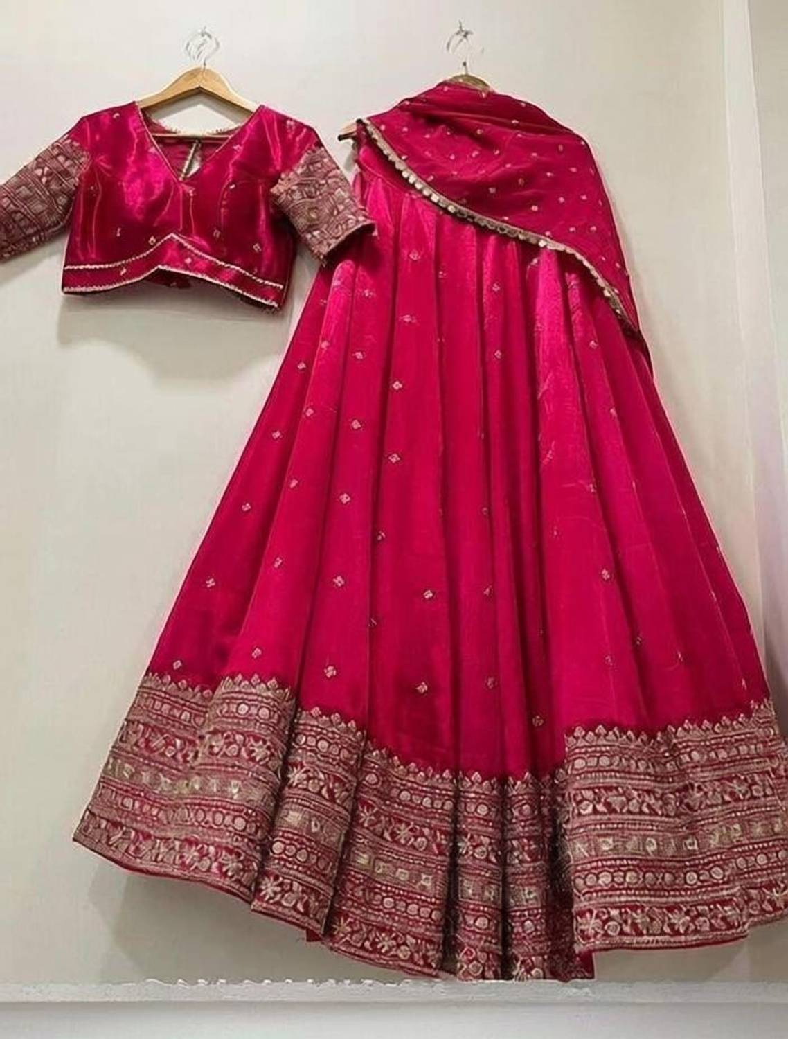 Udbhav Export Embroidered Semi Stitched Lehenga Choli (Pink)