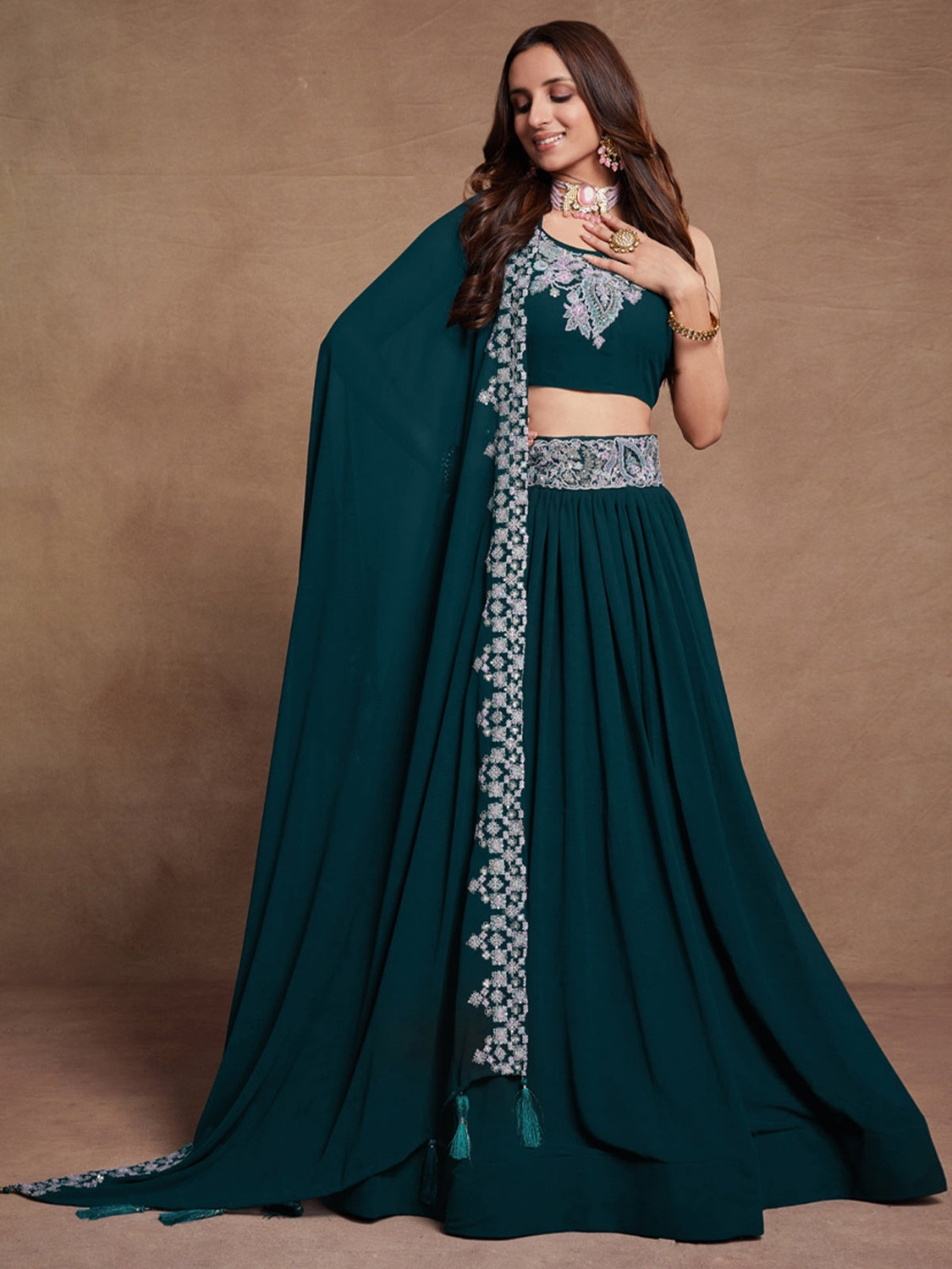 Image of Neel Art Embroidered Semi Stitched Lehenga Choli