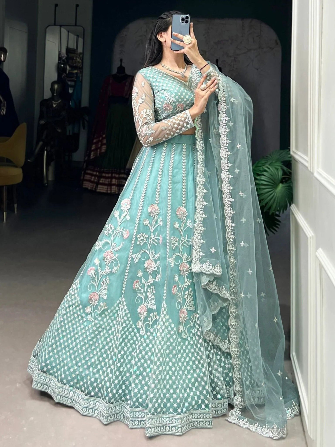 Image of HOUSE OF COMMON Embroidered Semi Stitched Lehenga Choli