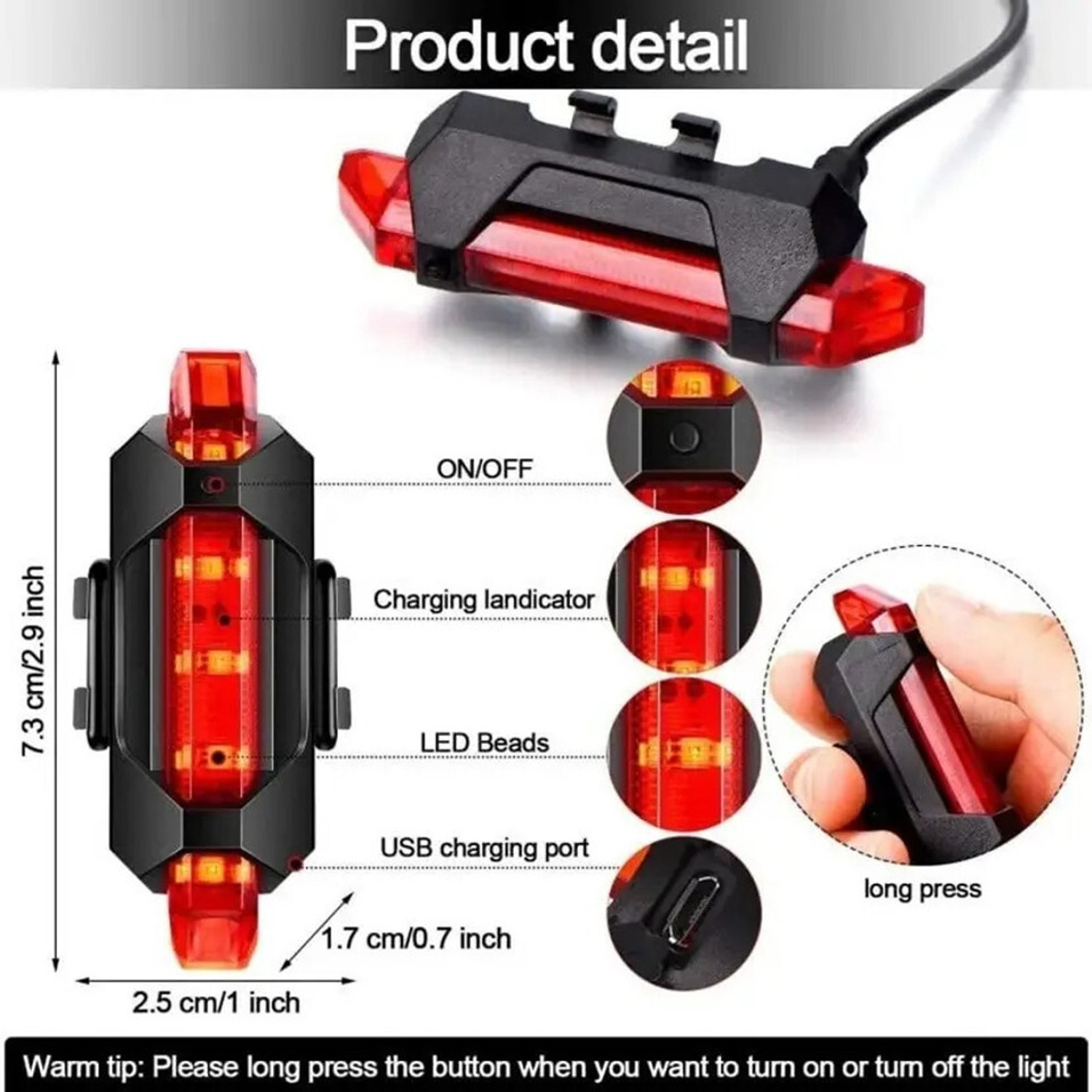 Image of HighRider USB Rechargeable LED Cycle Light Rear Tail Light (Red) LED Spot Light