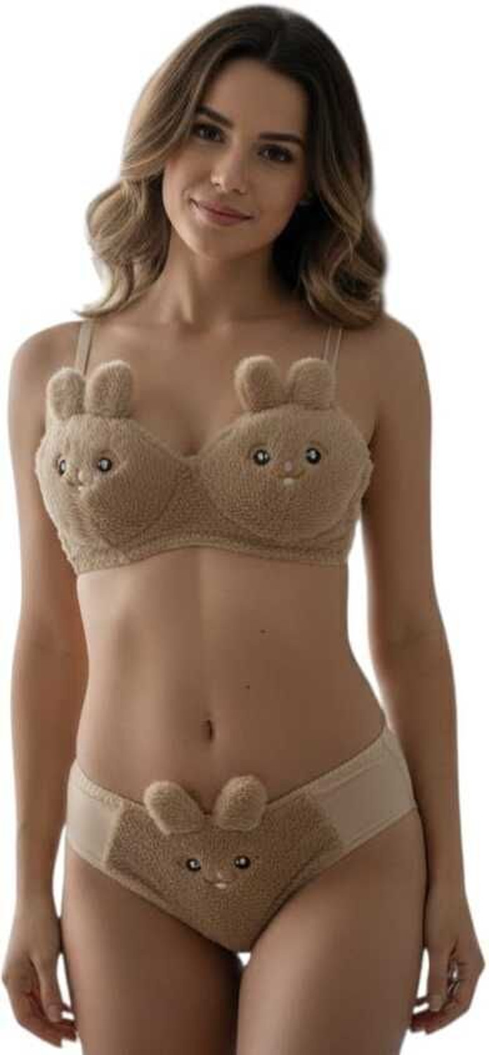 Image of munaafi Bra & Panty Set Applique Beige Lingerie Set