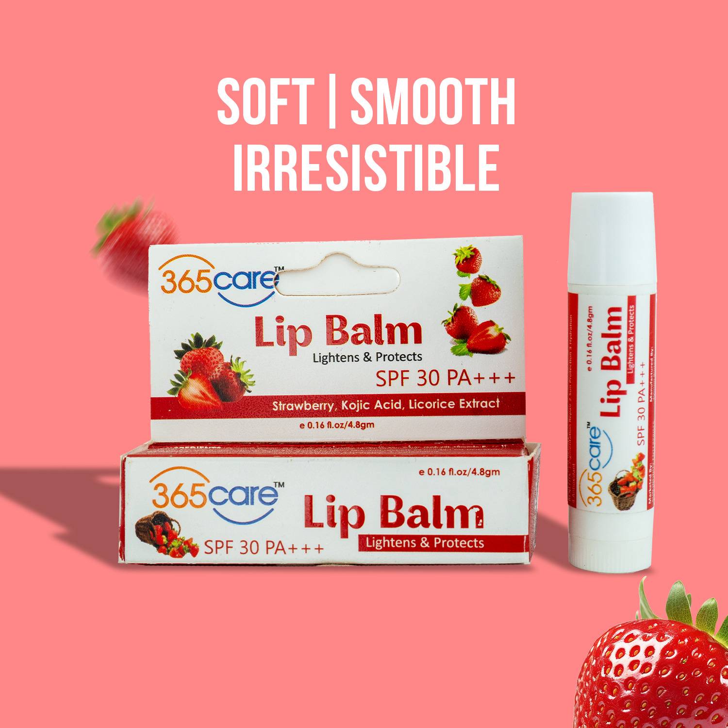 365Care Lip Balm Strawberry SPF30 PA+++ Lightens Dark Lips Kojic Acid Sun Protection Strawberry