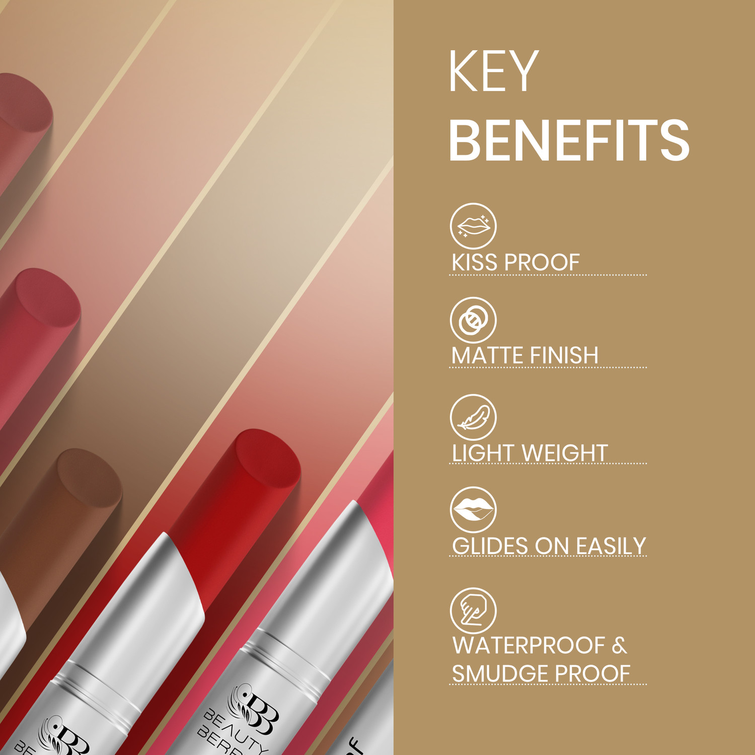 Image of Beauty Berry Kiss Proof Long Lasting Non Transfer Creamy Matte Lipstick