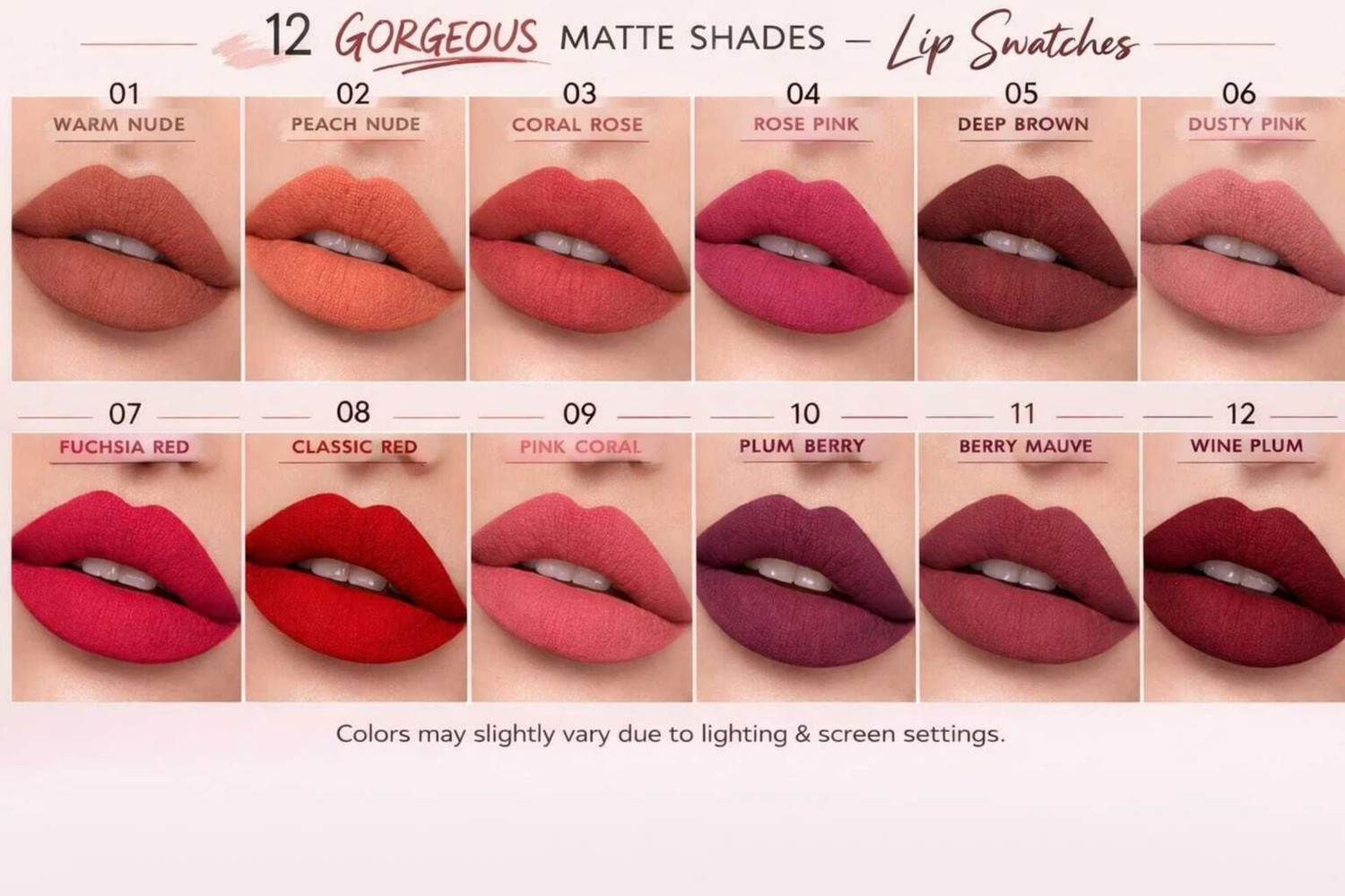Image of Onfroi Beauty Waterproof Matte Lipsticks Set Of 12 - Long Lasting - 12 Shades 0112