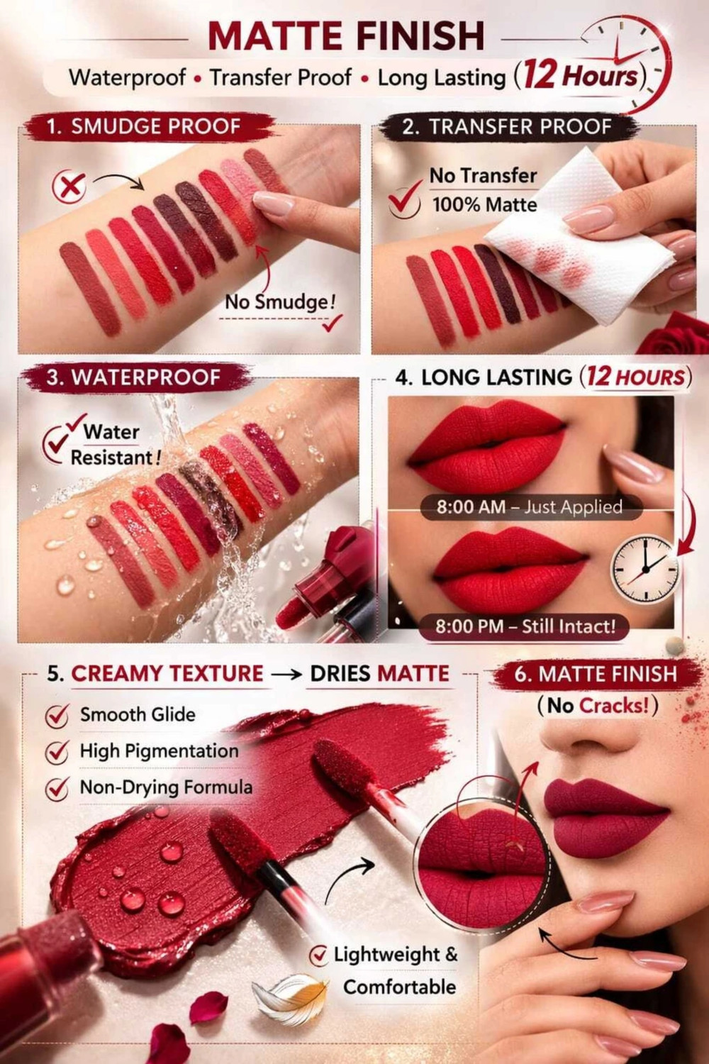 Image of Onfroi Beauty Waterproof Matte Lipsticks Set Of 12 - Long Lasting - 12 Shades 0112