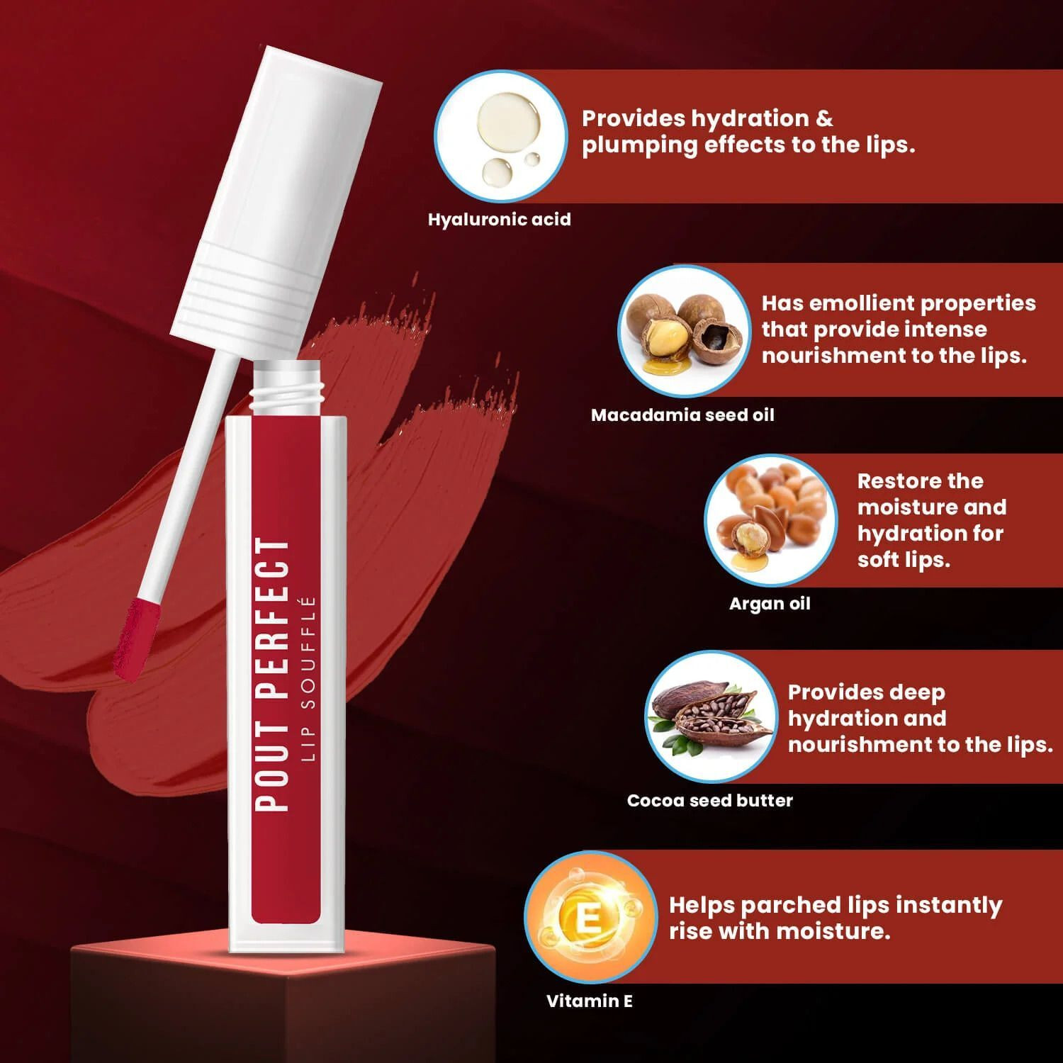 Image of JAQULINE USA Pout Perfect Lip Souffle Multi-mousse for Lips, Cheeks,