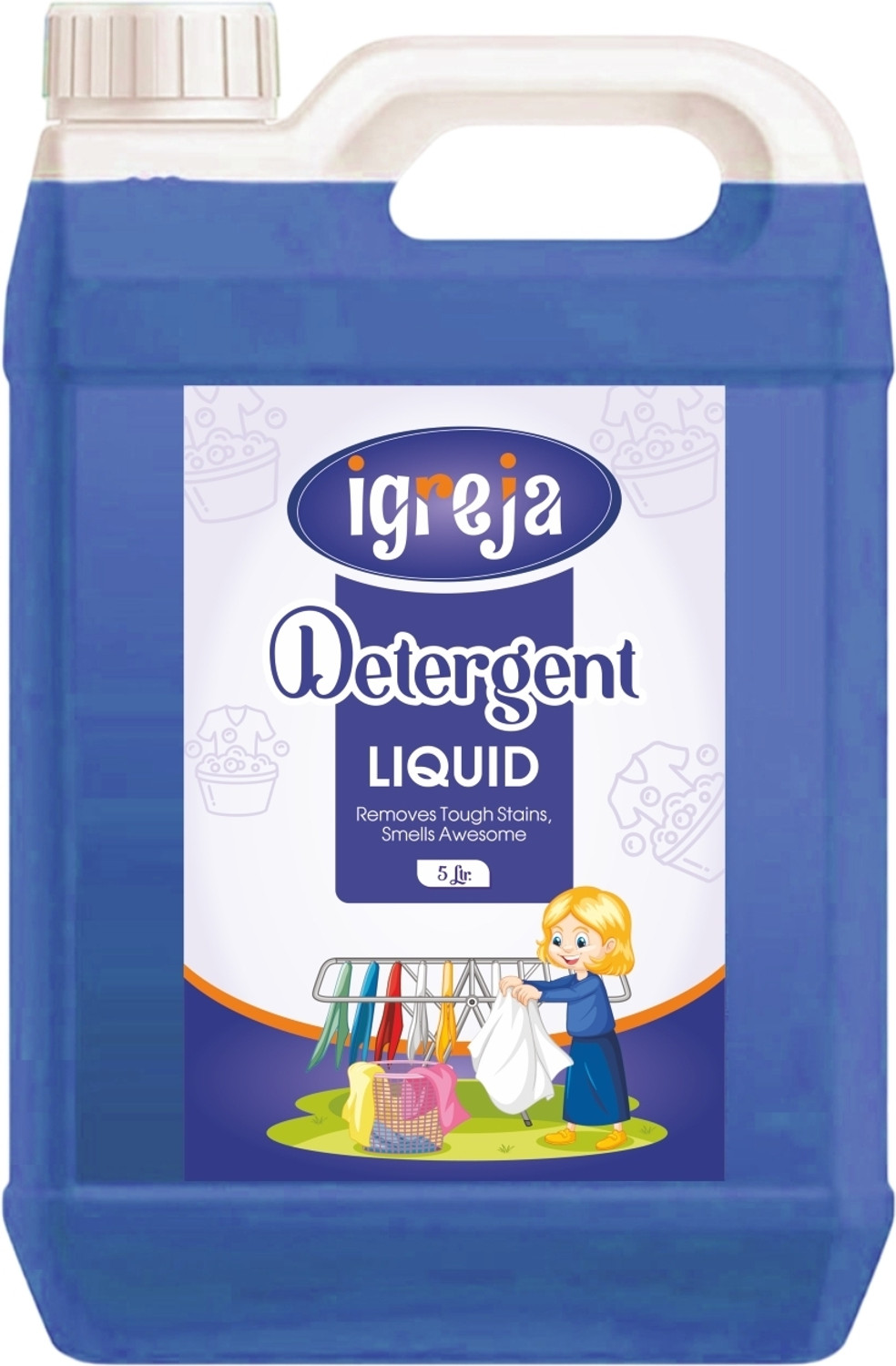 Image of IGREJA Washing machine liquid detergent top load and front load -Blue (5 ltr) Aqua Liquid Detergent