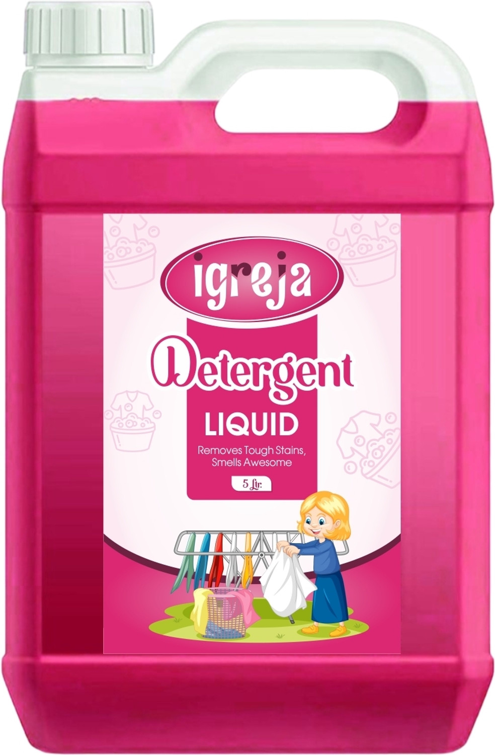 Image of IGREJA Washing machine liquid detergent top load and front load -Pink (5 ltr) Rose Liquid Detergent