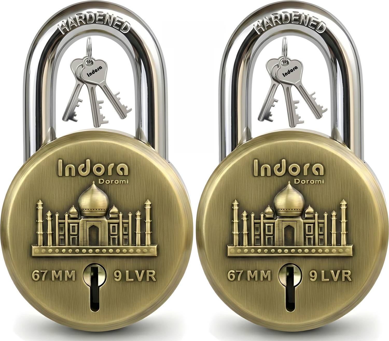 Indora 65mm Double Locking 8 Levers Padlock (Pack of 2) - Image 1