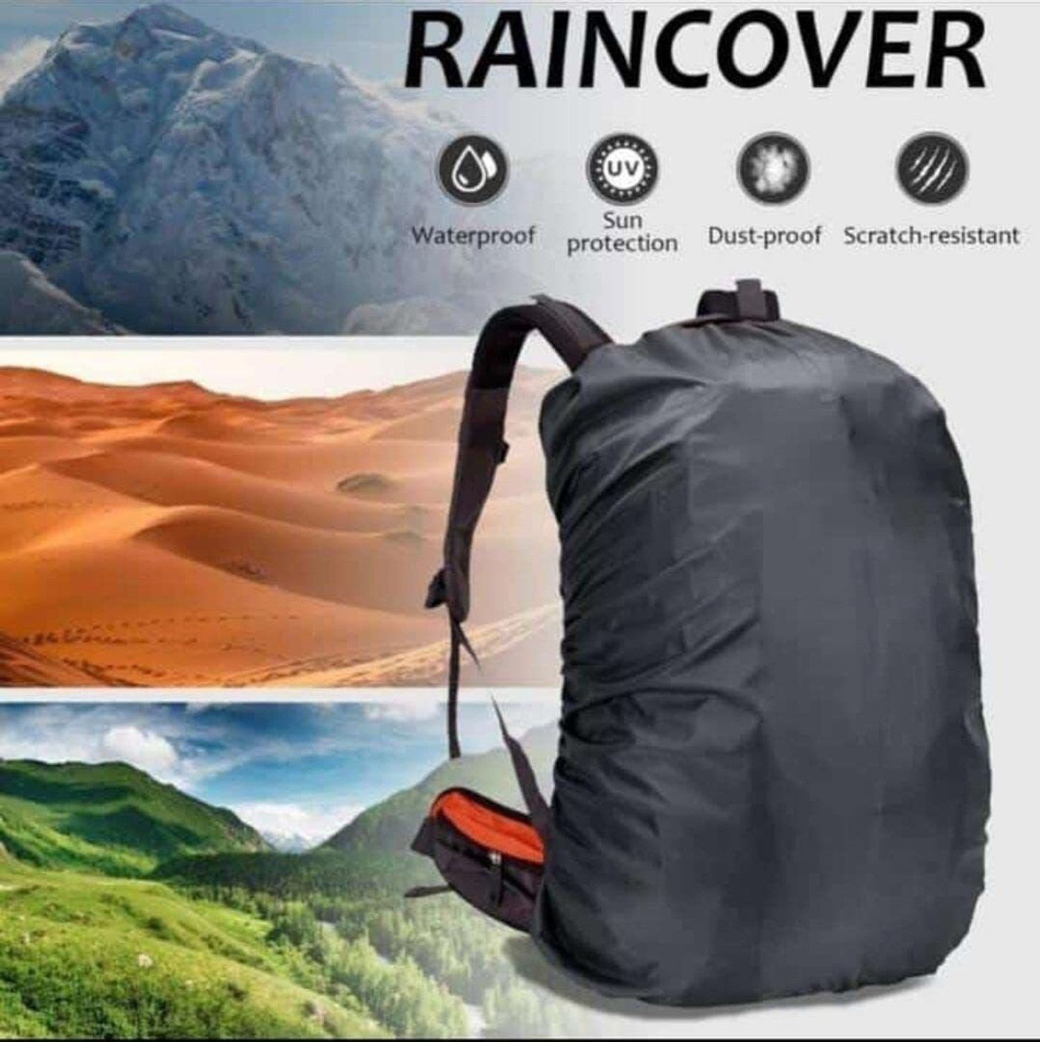 Image of SBTs Solid Premium LuggageCover Nylon Backpack Rain & Dust Cover Waterproof with Pouch 30L to 60L Luggage Bags Luggage Cover