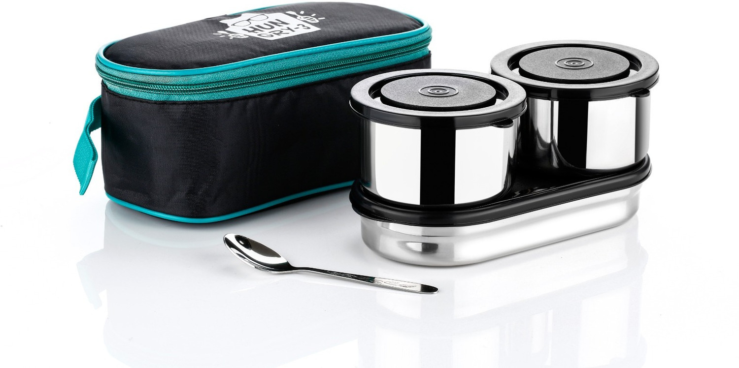 Image of di select Hungry-3 Premium Quality Stainless Steel Leakproof Food Tiffin 3 Containers Stainless Steel Office Lunch Box