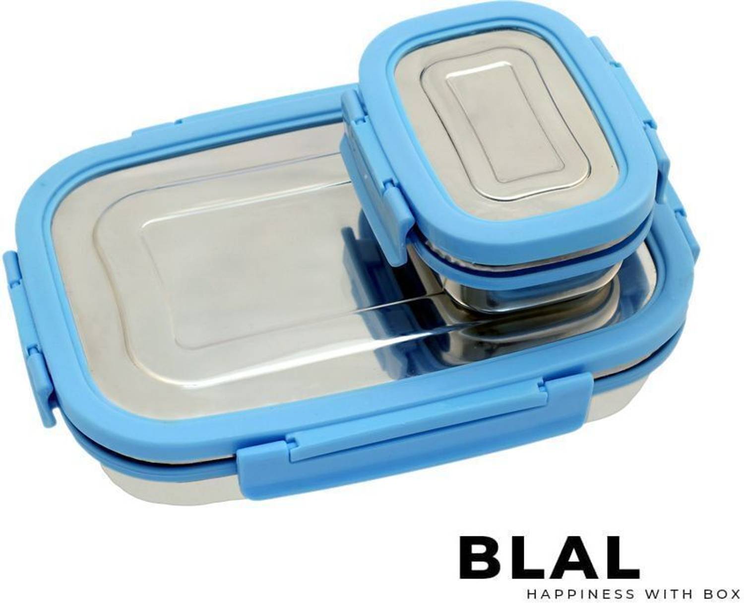 BLAL FTLB-Blue-003 2 Containers Stainless Steel College Lunch Box