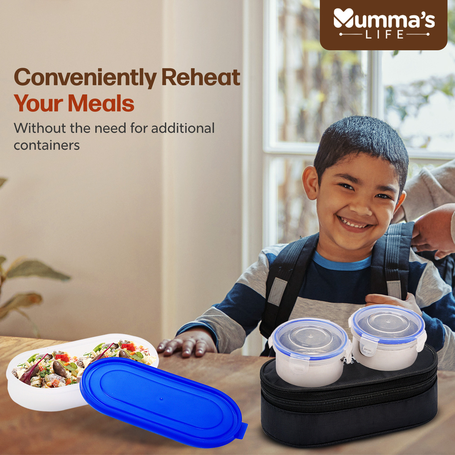 Image of Mumma's LIFE Glore Stainless Steel Lunch Box with Lid 3 Containers (280 ML) 3 Containers Stainless Steel Office Lunch Box