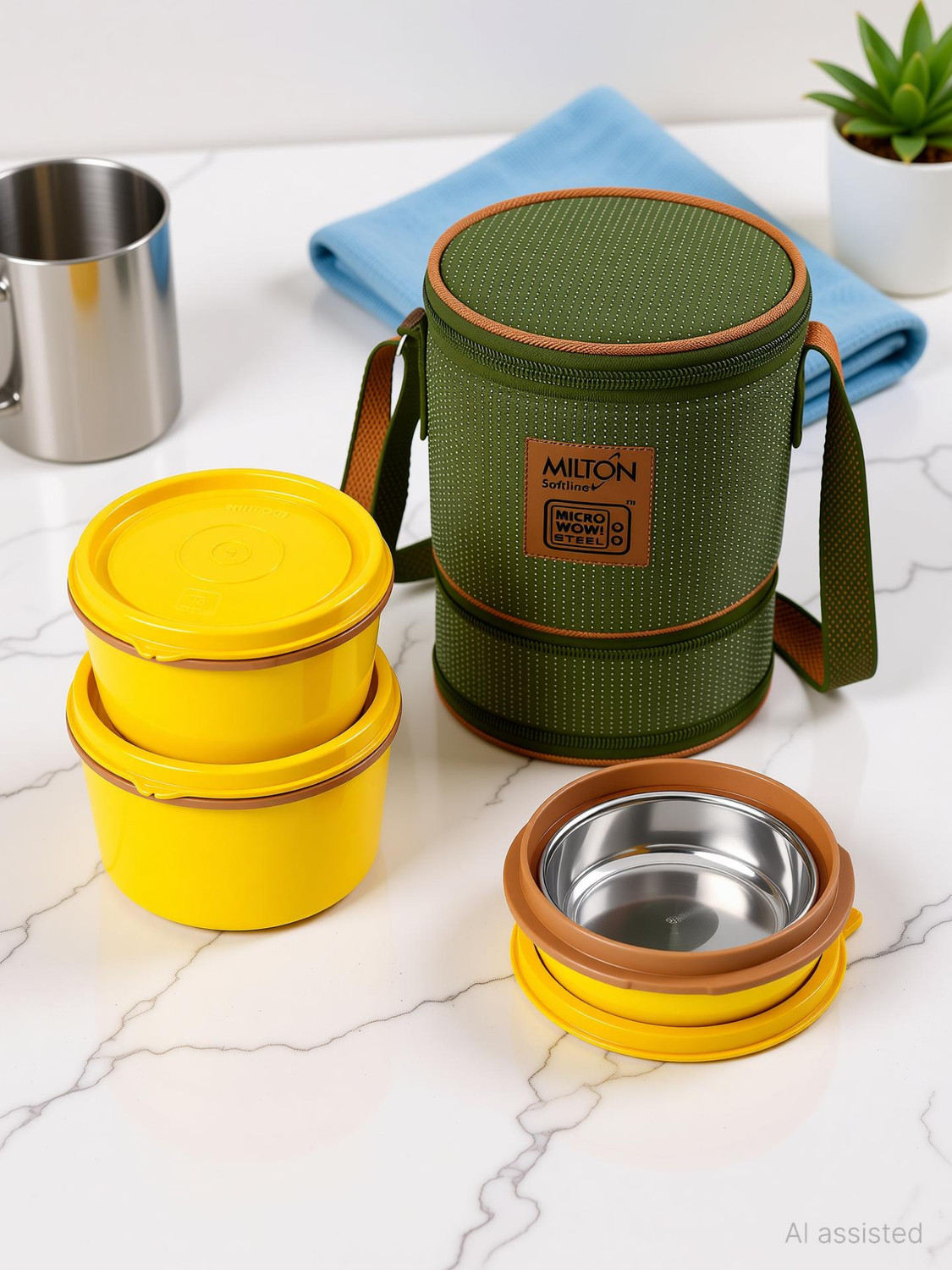 Image of MILTON Flexi 2+1 3 Containers Stainless Steel, Plastic Office Lunch Box