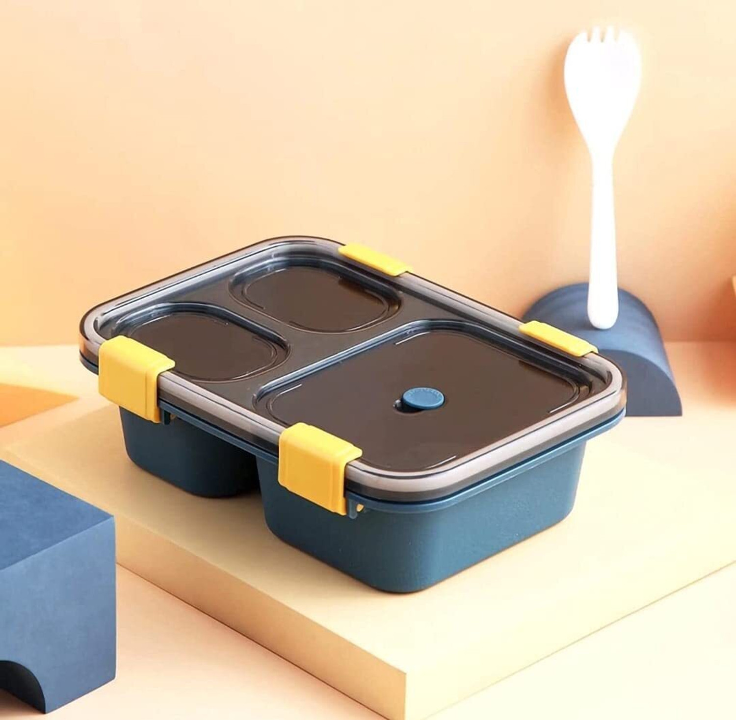 Image of SKYZONE 3 Grid Plastic Lunch Box Split Grid Lunch Box Bento Box 3 Containers Plastic Office Lunch Box