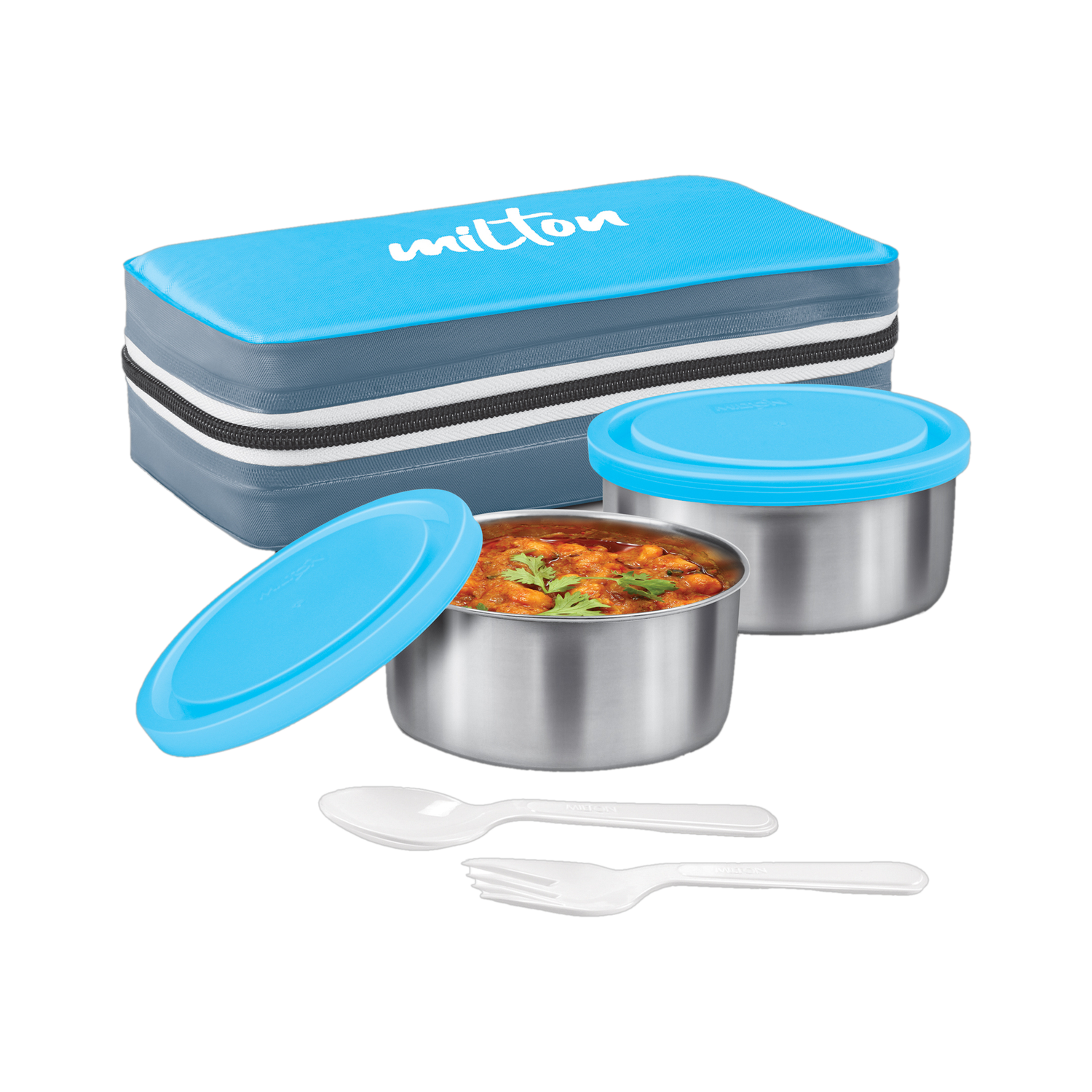 MILTON Mini Lunch Insulated Tiffin, 2 Containers, 280 ml, Cyan - Image 1