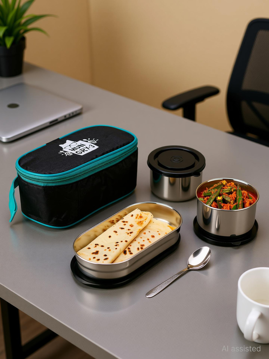 Image of di select Hungry-3 Premium Quality Stainless Steel Leakproof Food Tiffin 3 Containers Stainless Steel Office Lunch Box