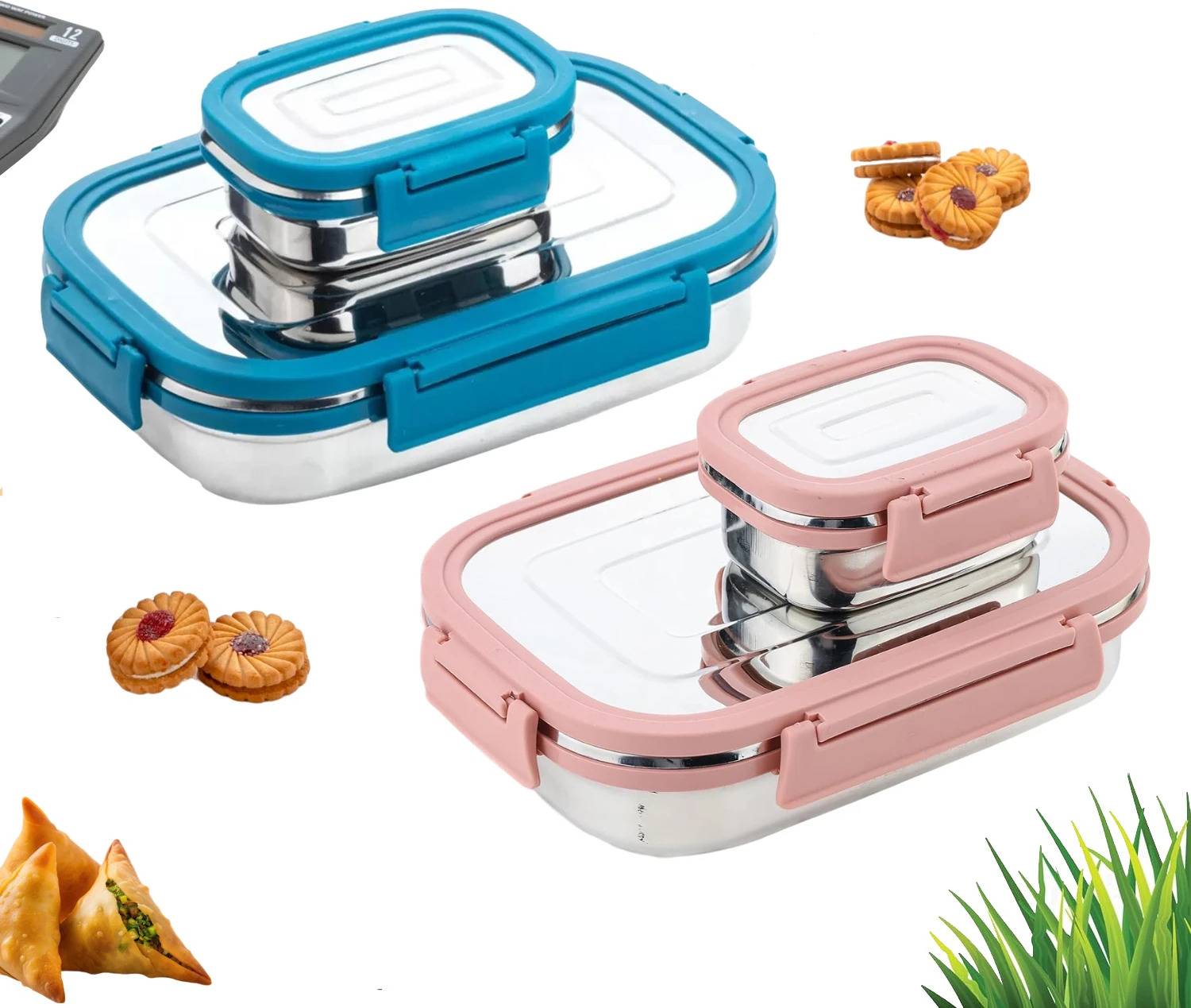 BLLUEX Stainless Steel 4 Container Lunch Box - Image 1