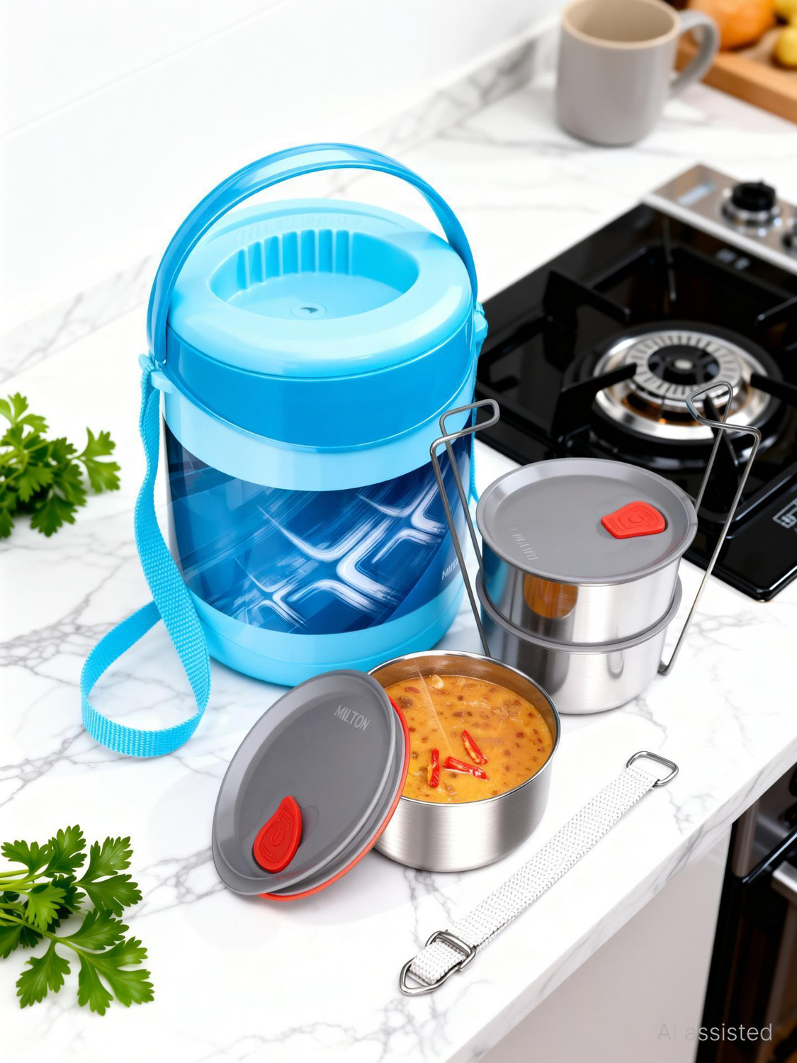Image of MILTON Leak lock lid insulated 3 Containers Plastic Office Lunch Box