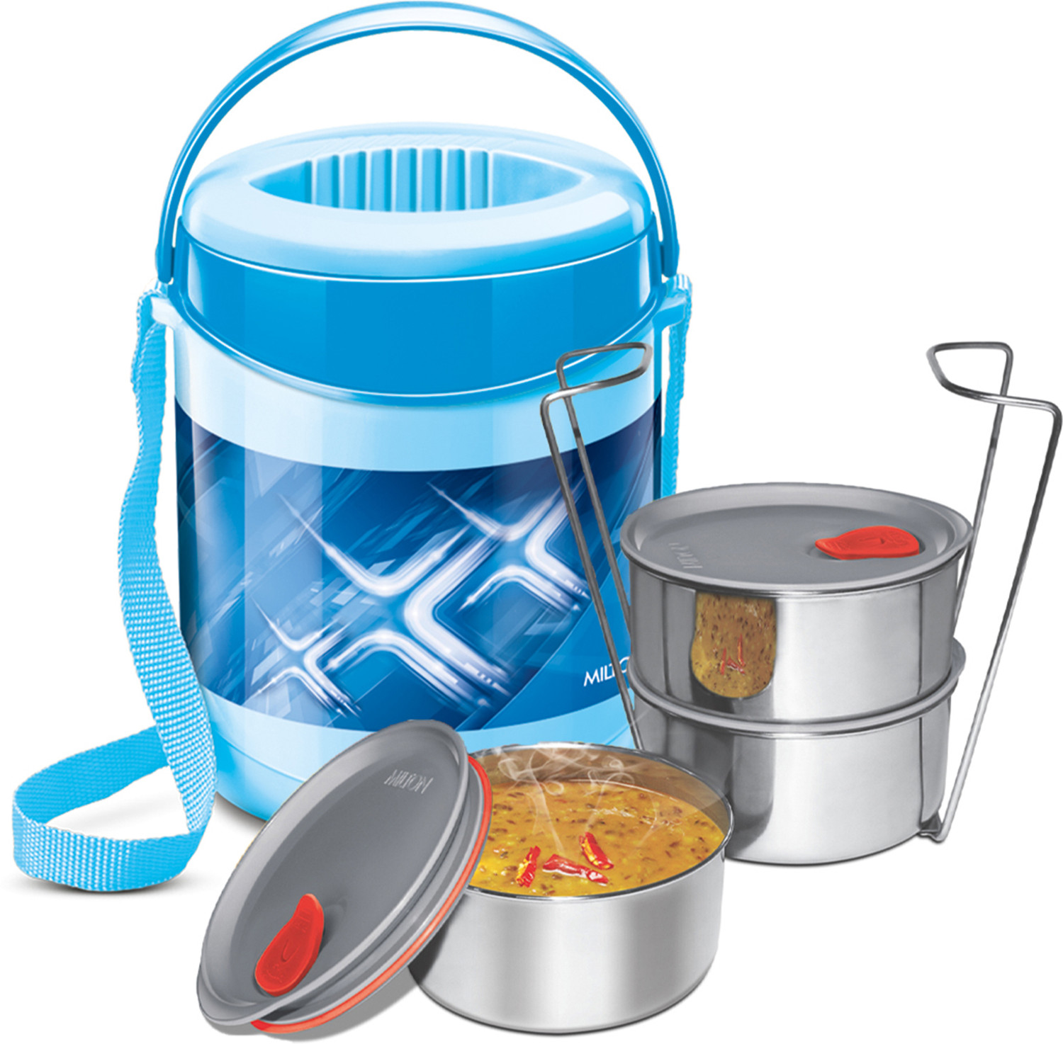 Image of MILTON Leak lock lid insulated 3 Containers Plastic Office Lunch Box
