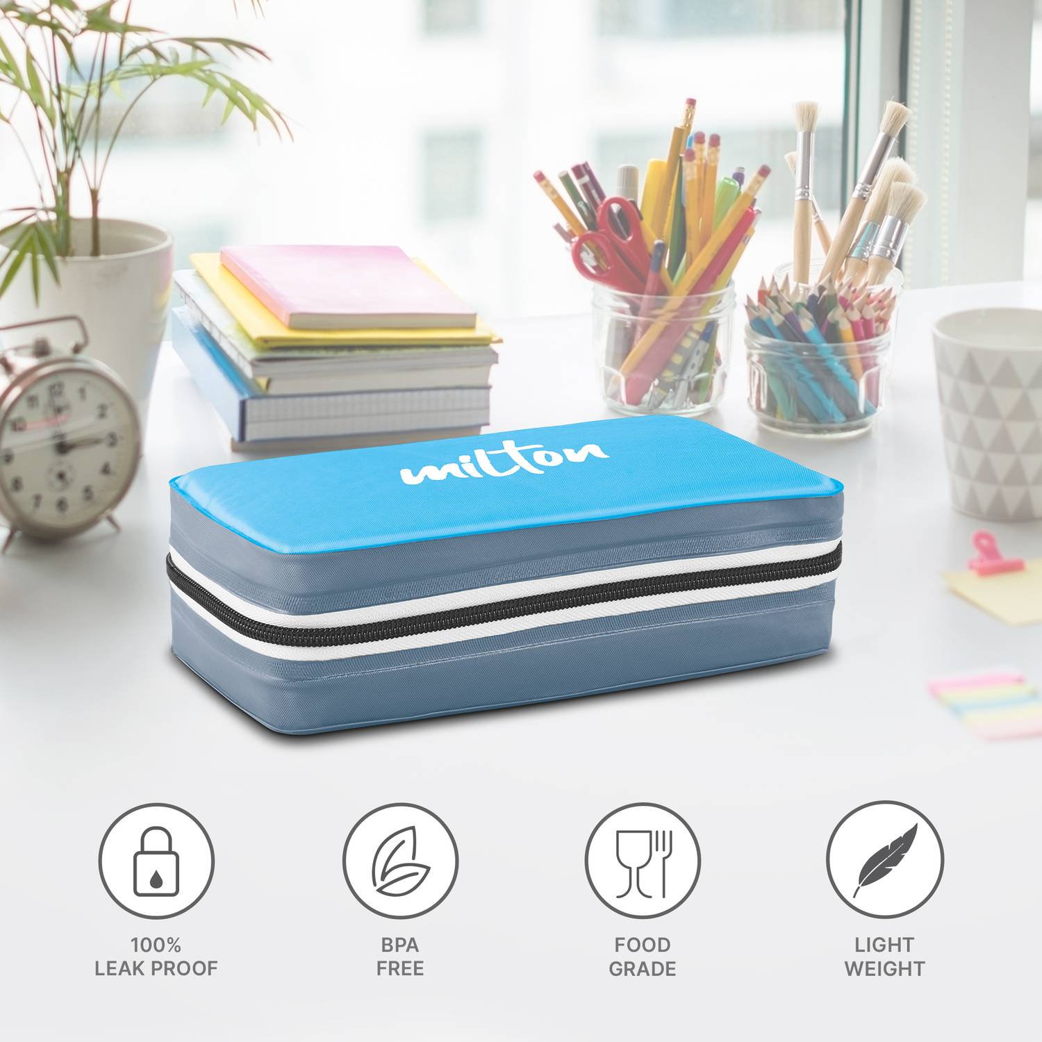 MILTON Mini Lunch Insulated Tiffin, 2 Containers, 280 ml, Cyan - Image 4