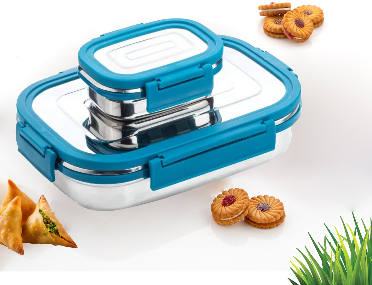 Image of BLLUEX Stainless Steel Leak Proof, Airtight Lunch Box /Tiffin Box for Office, School, 2 Containers Lunch Box