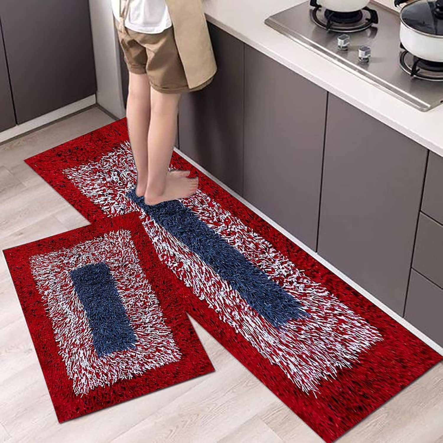 Image of Jyoti Fashion Cotton Floor Mat (Red, Pack of 2, Free)