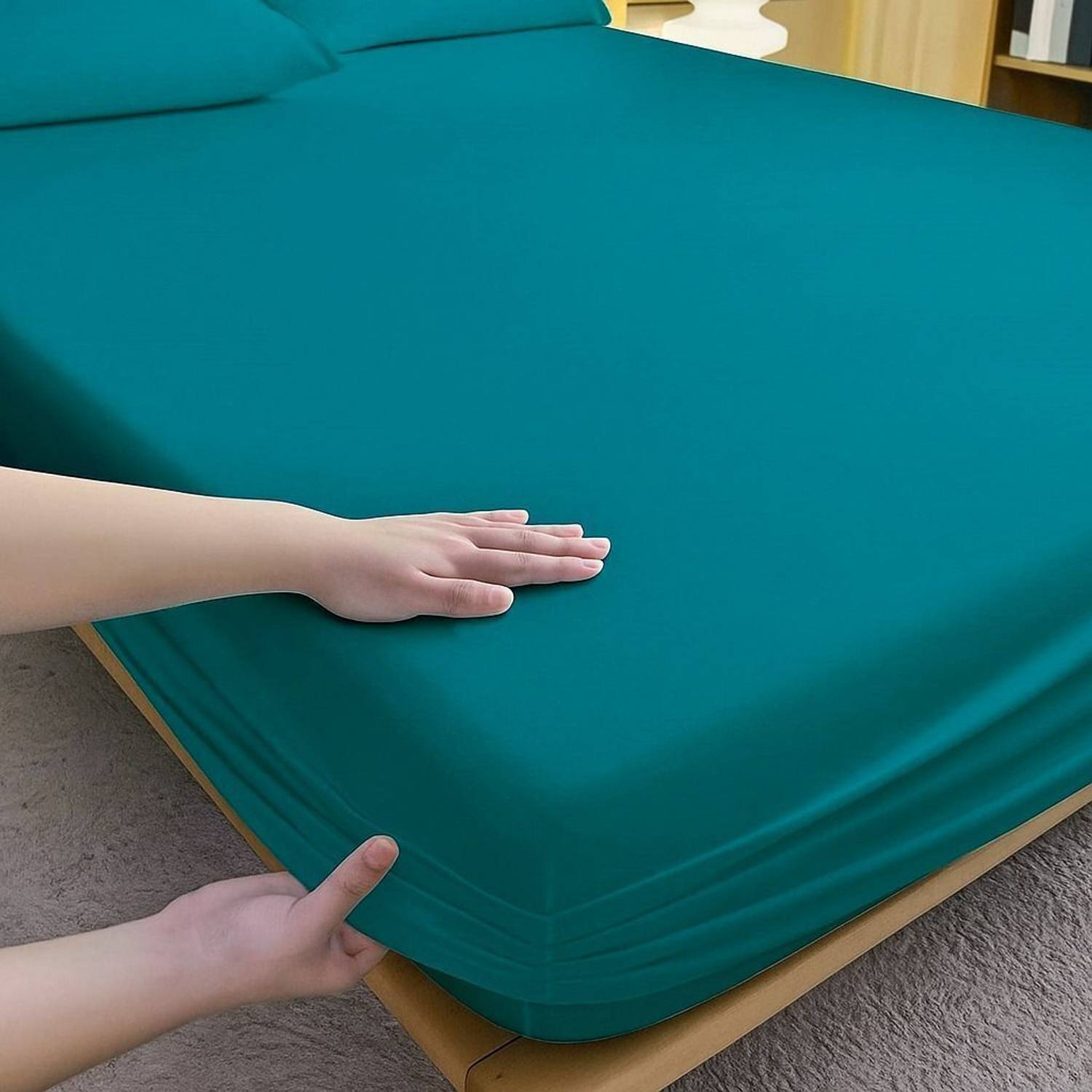 AGS ACTIVE Cotton Double Fitted (Elastic) 220 TC Solid 1 Bedsheet with 2 Pillow Covers