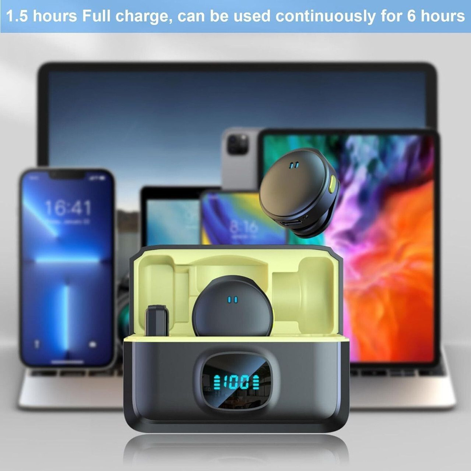 Image of WristHive Q8 Wireless Mic with Charging Case for Video Recording Camera Microphone