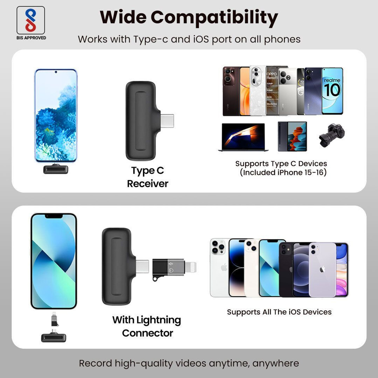Image of MAK Wireless Mic with Active Noise Cancellation(ANC) for Vlogging For Type C /iPhone Microphone