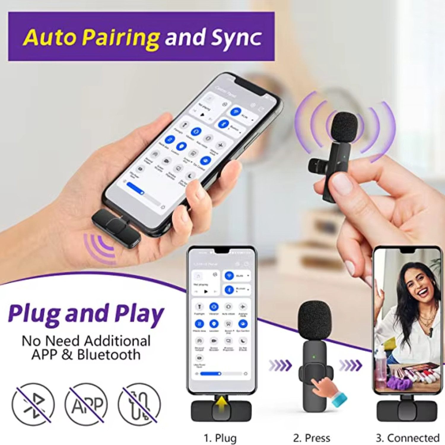 Image of AGINDUSTRY 20b K9 Dual Wireless Mic for iPhone /iPad: Plug & Play for YouTube, Vlogs Microphone