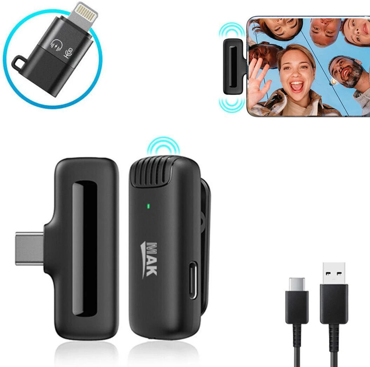 Image of MAK Wireless Mic with Active Noise Cancellation(ANC) for Vlogging For Type C /iPhone Microphone