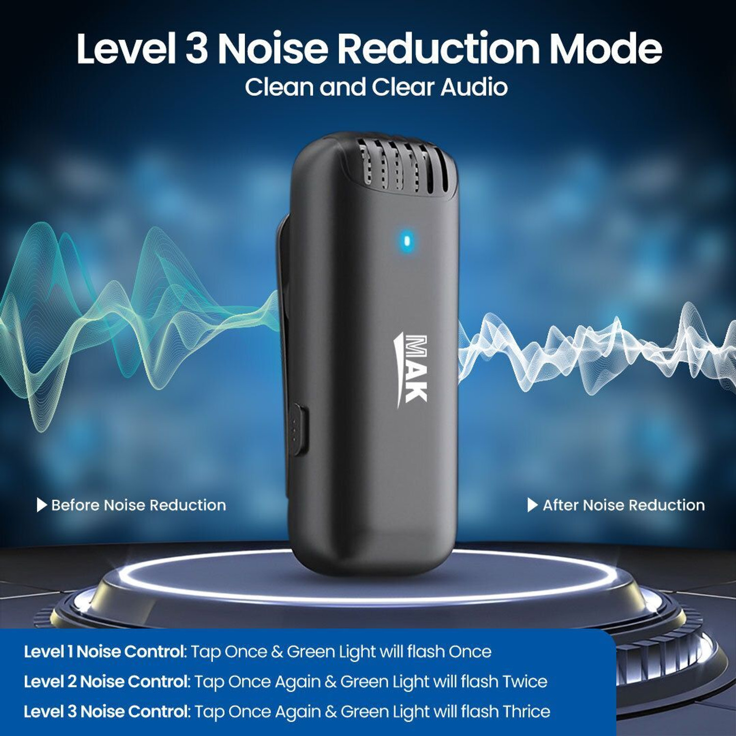 Image of MAK Wireless Mic with Active Noise Cancellation(ANC) for Vlogging For Type C /iPhone Microphone